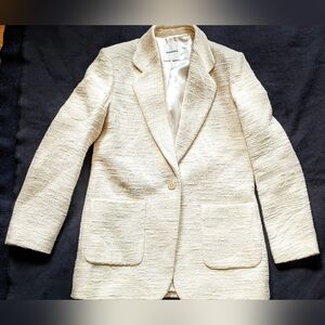 Sandro Ecru Cream Ivory Tailored Jacket Blazer Suiting Nubby Tweed 36 Small 4